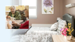 An example of a room with some residents sharing some tea and playing a game of card