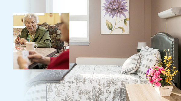 Open House An example of a room with some residents sharing some tea and playing a game of card